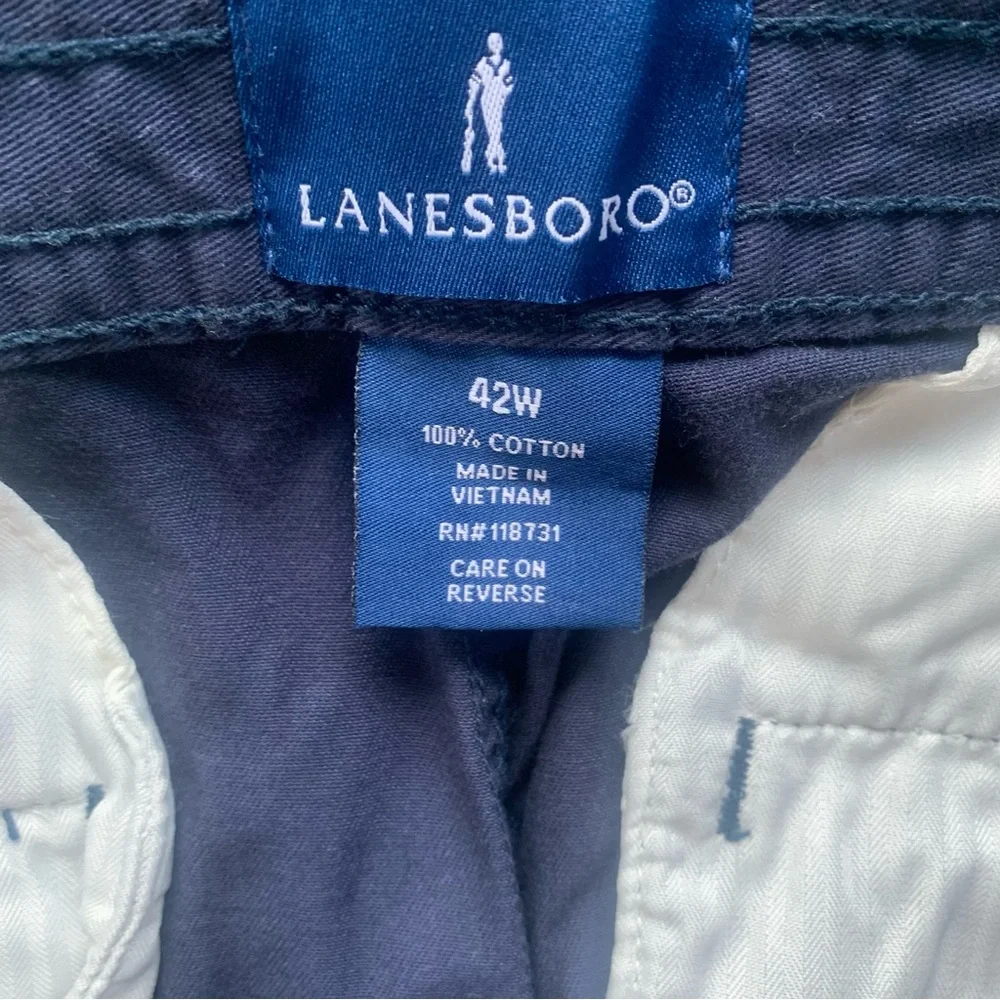 Lanesboro Navy Blue Cargo Shorts Cotton Twill Pockets Elastic Sides Men’s 42W